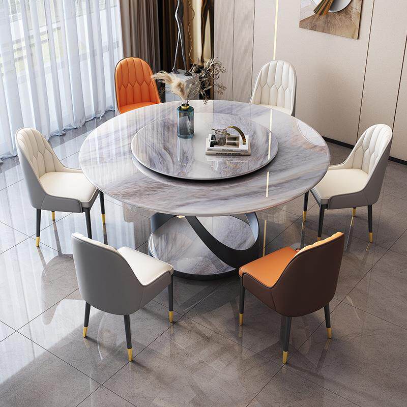 轻奢超晶石餐桌椅组合现代简约微晶石饭桌子家用小户型大理石圆桌