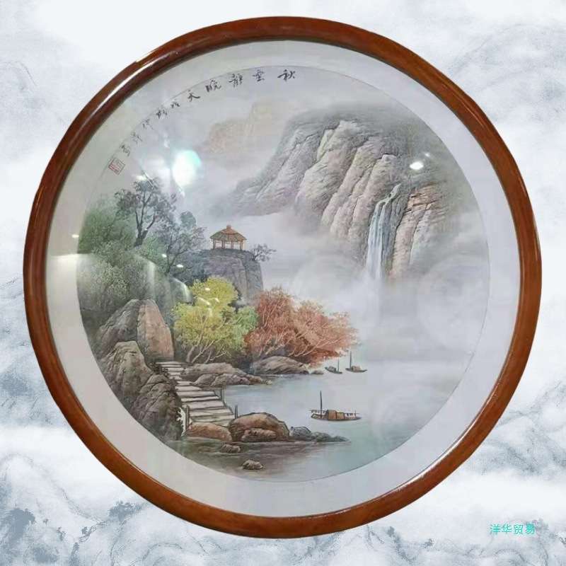 ZZMY126新中式实木圆形画框刺绣框十字绣木框装裱圆框圆边边框挂