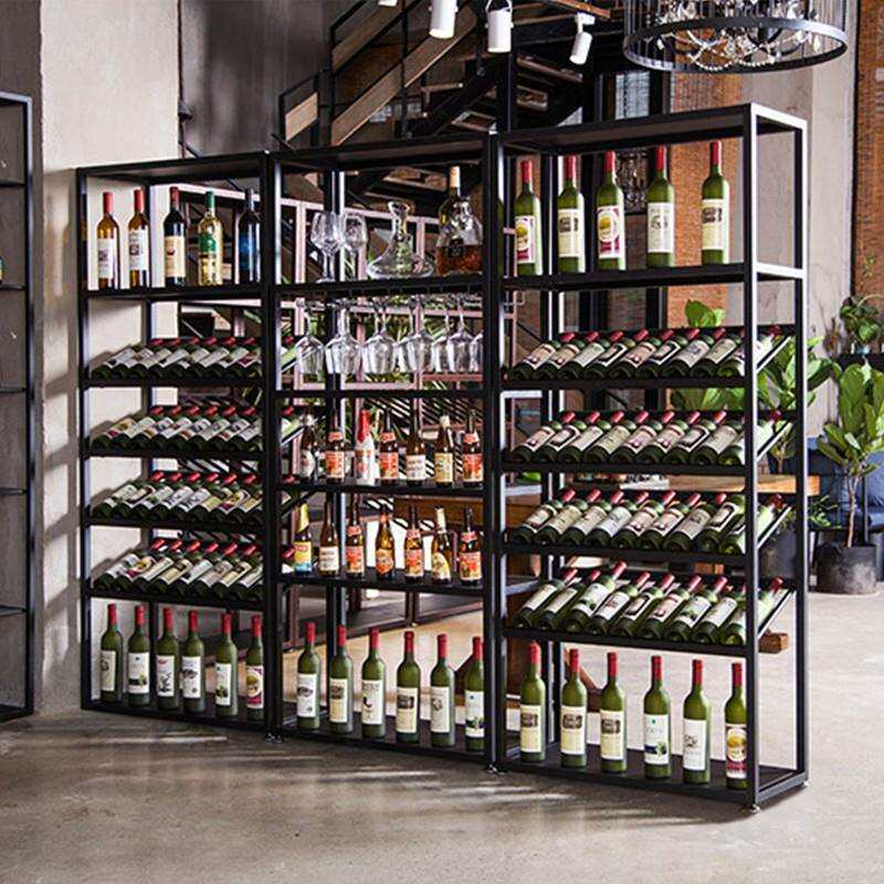酒庄别墅复古酒类置物架收纳展示架高脚酒杯架意式红酒柜落地酒架