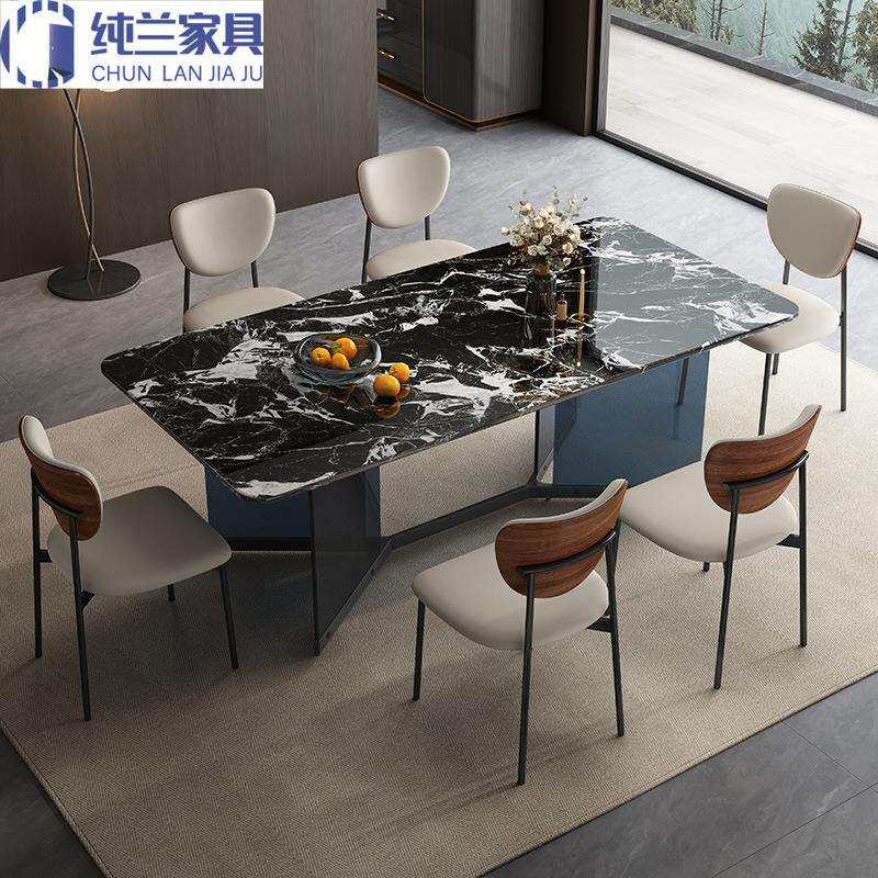 意式极简轻奢微晶石餐桌长方形家用餐桌椅组合小户型岩板吃饭桌子