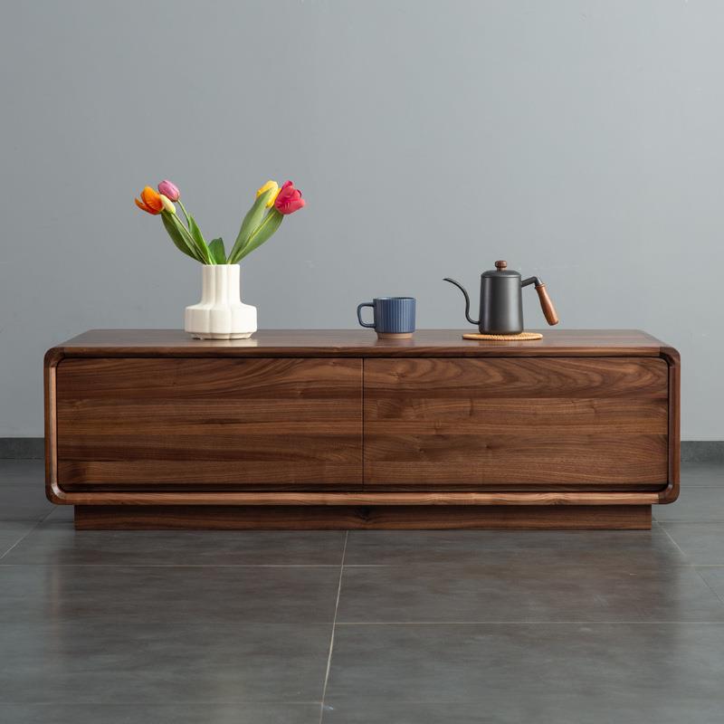 北欧纯实木电视柜茶几组合简约现代小户型客厅黑胡桃白橡原木茶几