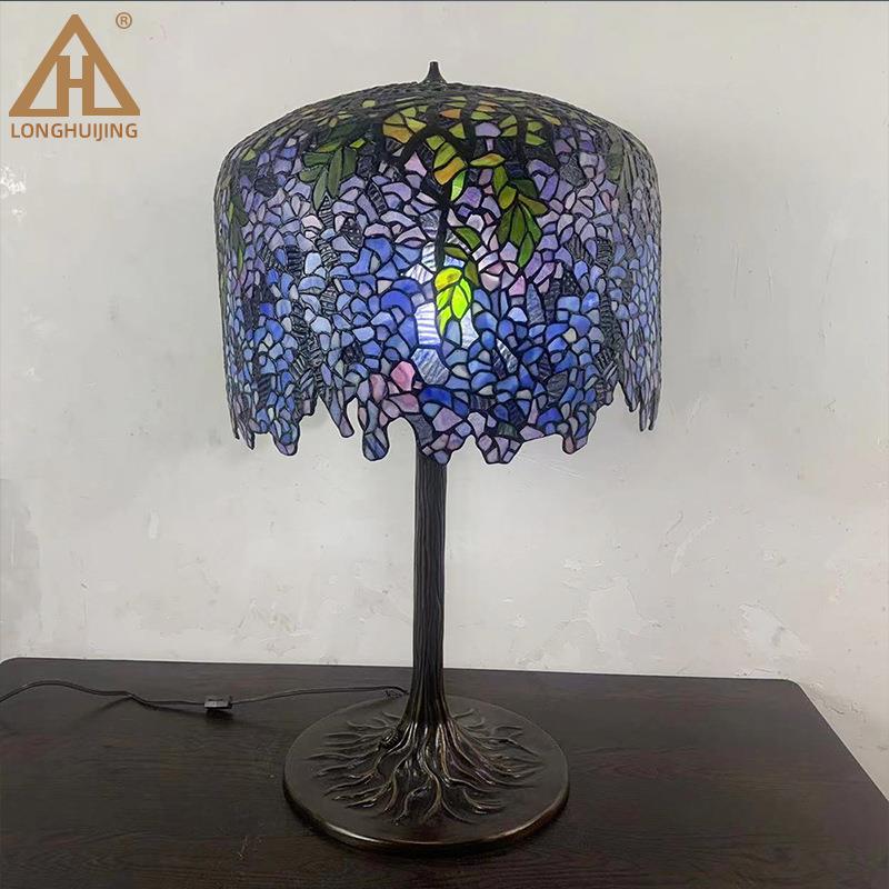 汇璟蒂凡尼落地灯厂家蓝色紫藤艺术多彩玻灯卧室书房装饰灯具