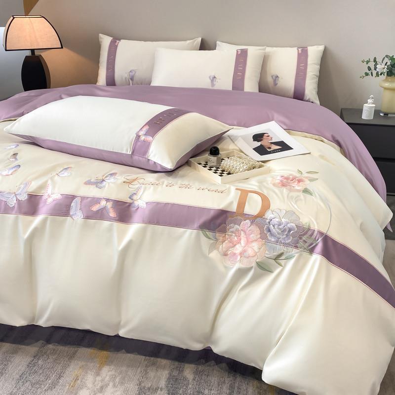 【1012人收藏】高挡花卉刺绣180支长绒棉四件套轻奢少女心被套1OO