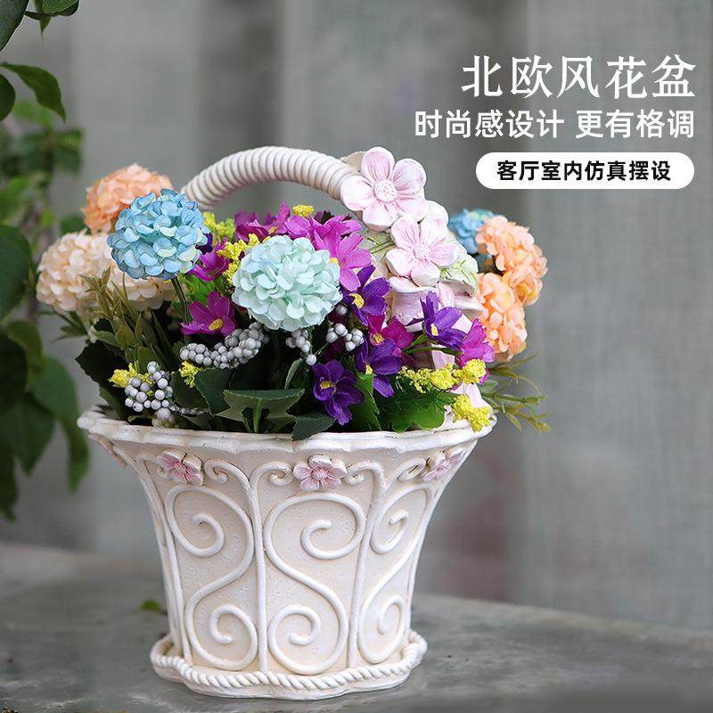 创意欧式花篮花园装饰摆件树脂雕塑花盆户外庭院园艺阳台家居摆设