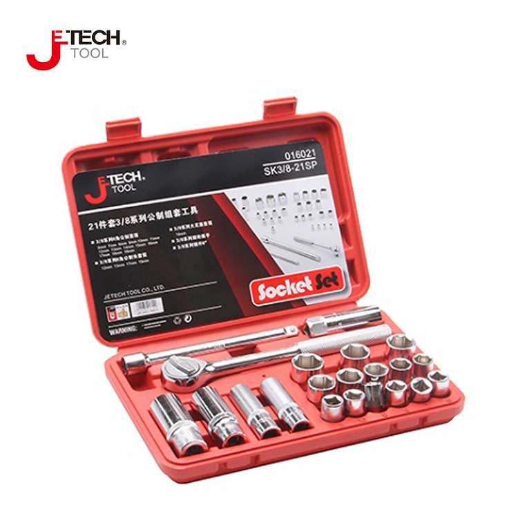 捷科3/8系列公制组套工具21件套中飞棘轮扳手套筒套装 SK3/8-21SP