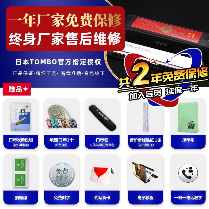 儿童6TOM通宝练习21复音口琴孔BO6入门日本演奏新手21初学成人校