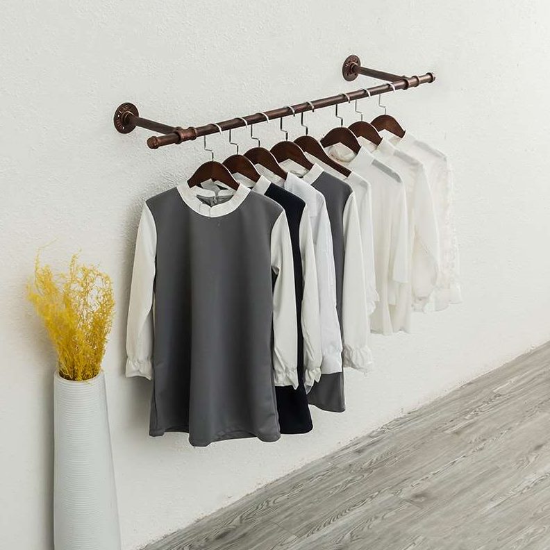 单杆式室内凉衣杆衣架阳台晾衣杆固定晾衣架打孔卧室墙壁挂复古