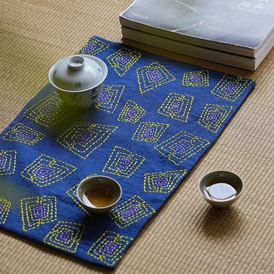 钟声刺绣锁住五彩斑斓手工刺绣彩色茶席置物茶垫家用餐桌布艺茶席