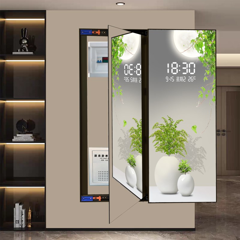 隐藏镜子电箱装饰画遮挡强弱电箱讯号箱壁带钟表全身镜全身镜挂画