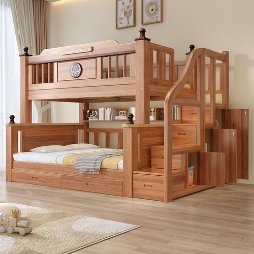 实木上下床双层床儿童床双人床原木色二层高低床子母床上下铺木床