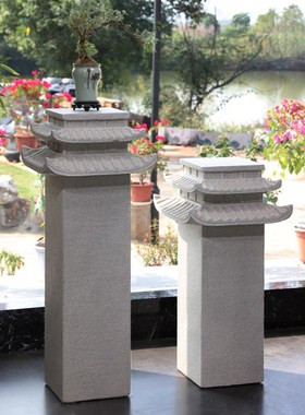 中式客厅摆件办公室装饰入户门玄关置物架石墩石柱子吉星楼展示台