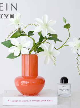 淡蓝色中古芬顿玻璃花瓶奶油黄美式客厅摆件高级感家居装饰品花器