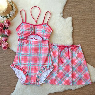 可爱日系甜妹连体泳衣少女裙式 两件套小胸泡温泉拍照好看度假泳装