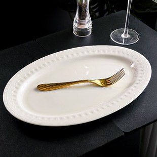 鱼盘子大号16寸陶瓷超大号鱼盘纯白家用骨瓷鱼盘蒸鱼盘子商用