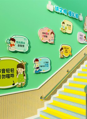 幼儿园文化明礼仪环创主题墙w面装饰成品教室境布置材料楼梯贴贴