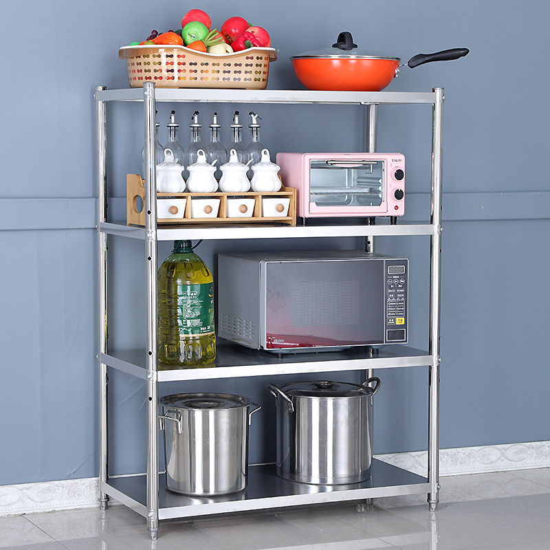 厨房置物架4层不锈钢微波炉架子落地多层蔬菜锅架碗架收纳储物架3