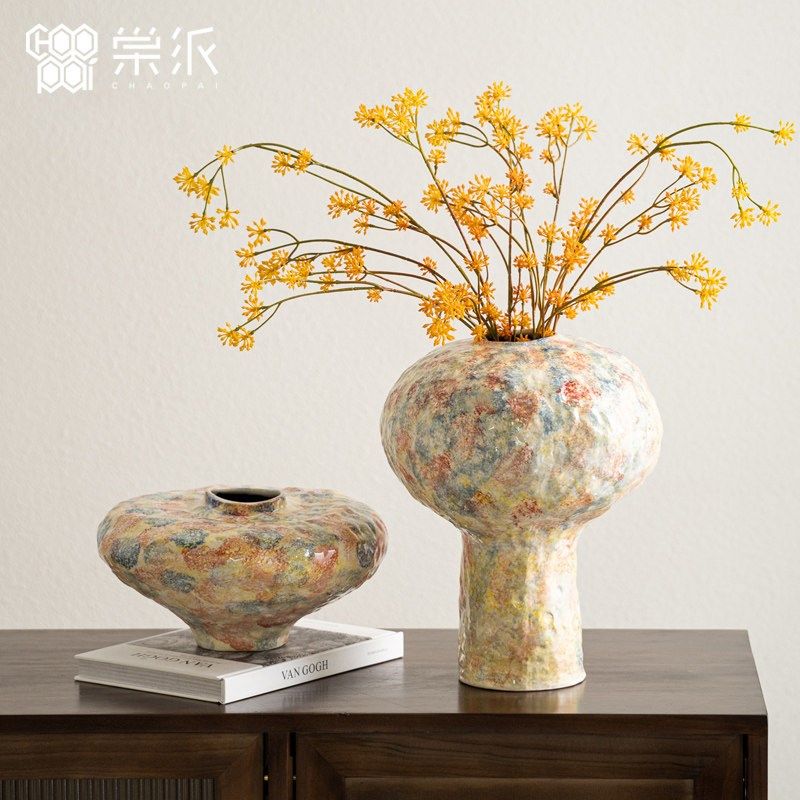 宋代美学中古风手工陶瓷花瓶摆件高级感斑驳彩色艺术玄关软装花器,家居饰品,装饰摆件,淘宝优惠券,粉丝福利购,淘宝优惠卷