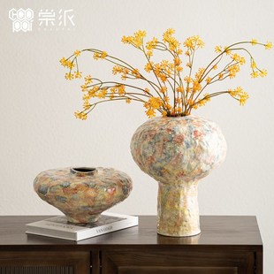 宋代美学中古风手工陶瓷花瓶摆件高级感斑驳彩色艺术玄关软装花器