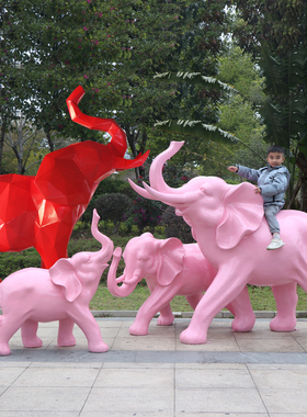 抽象大象造型雕塑摆件户外公园切面几何动物模型商场大门口装饰品