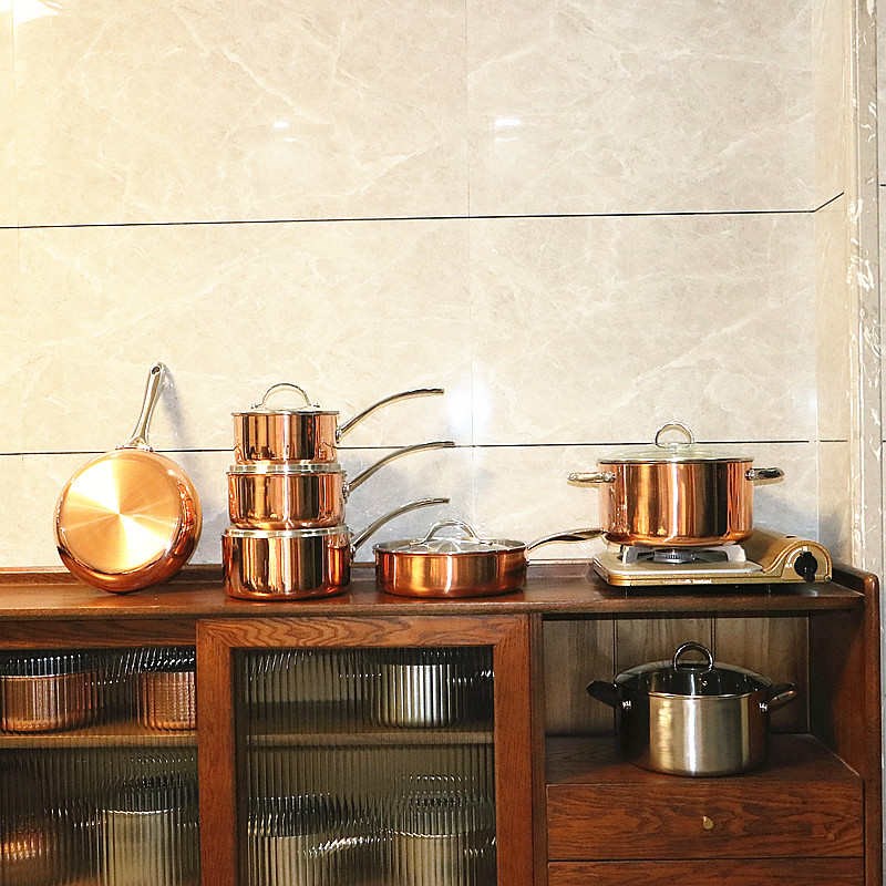 出口高品质无涂层铜汤锅覆古不锈钢铜奶锅 22cRm欧式商用铜锅适用