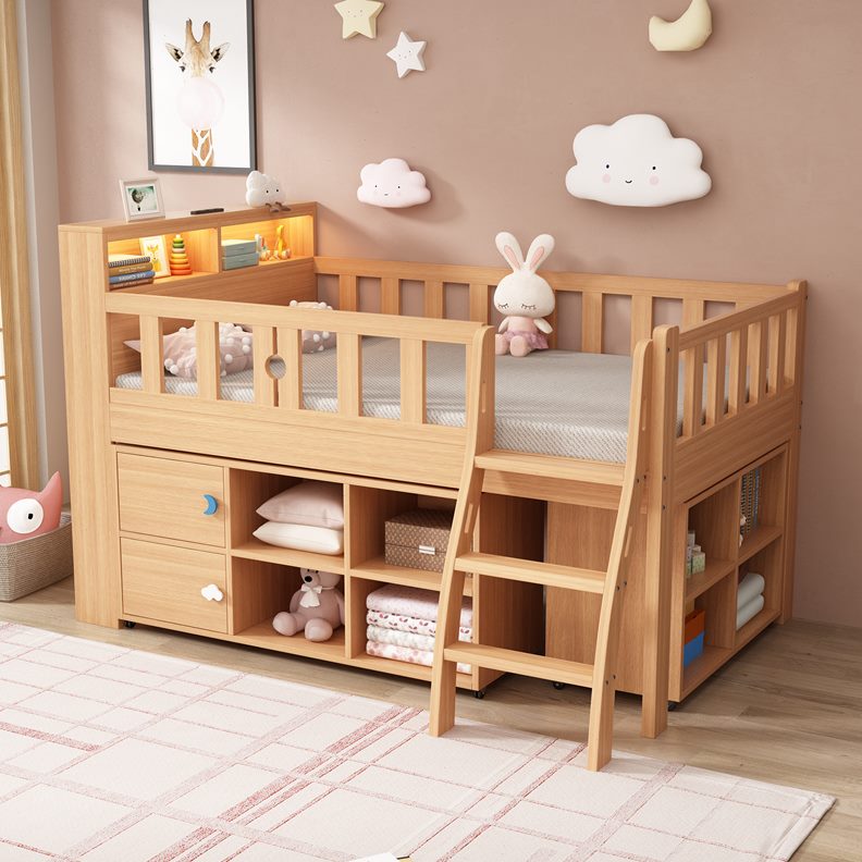 储物女孩小户型单人床公主床实木儿童床护栏带男孩上床下桌半高床