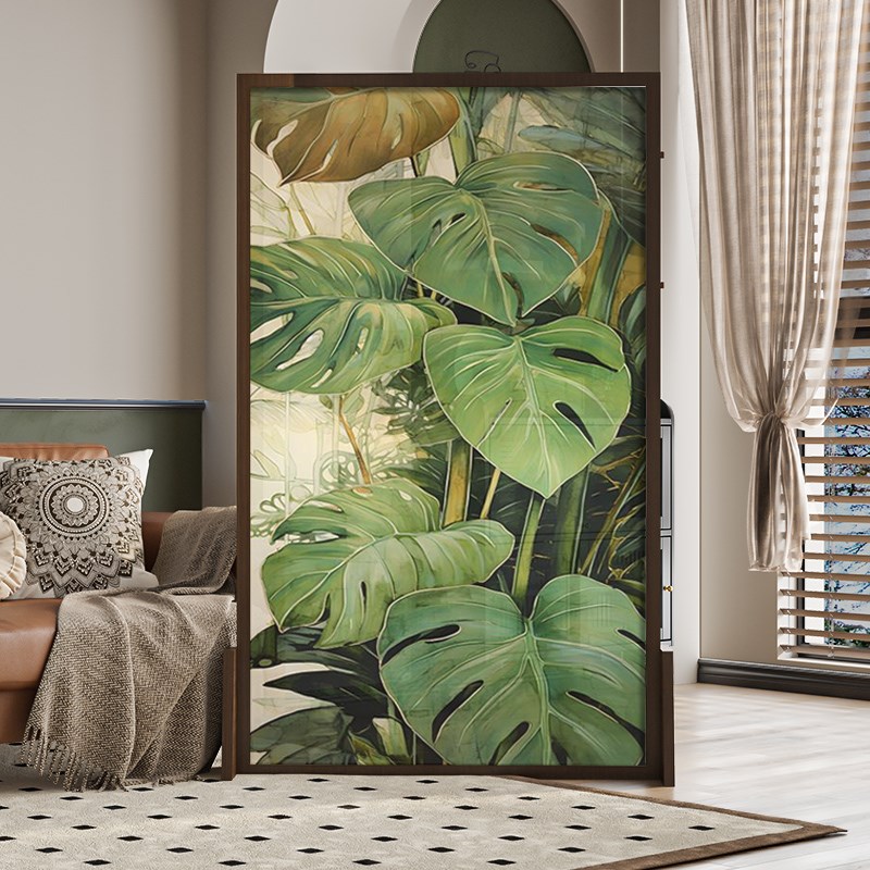 欧式美式现代简约实木屏风隔断装饰客厅玄关艺术立体绿植移动座屏