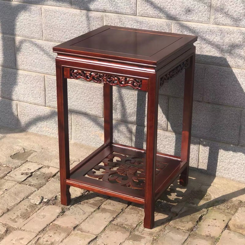 中式正方形实木边桌榆木客厅四方小茶几边柜花架简约沙发边几角几