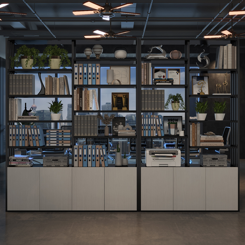 办公屏风隔断展示架铁艺落地置物架办公室文件架现代简约玄关书柜
