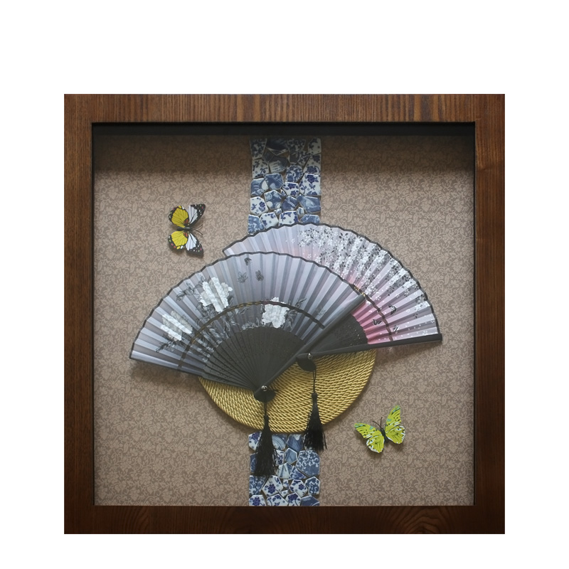 新中式扇形沙发背景墙装饰画现代中式客厅画手工实物画餐厅挂画