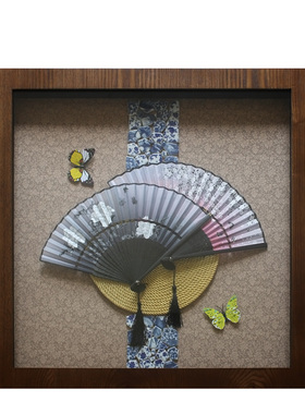 新中式扇形沙发背景墙装饰画现代中式客厅画手工实物画餐厅挂画