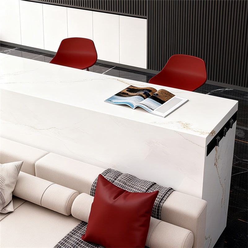 鱼肚金岩板全包沙发后靠吧台桌客厅长条桌岩板吧台桌定制隔断柜