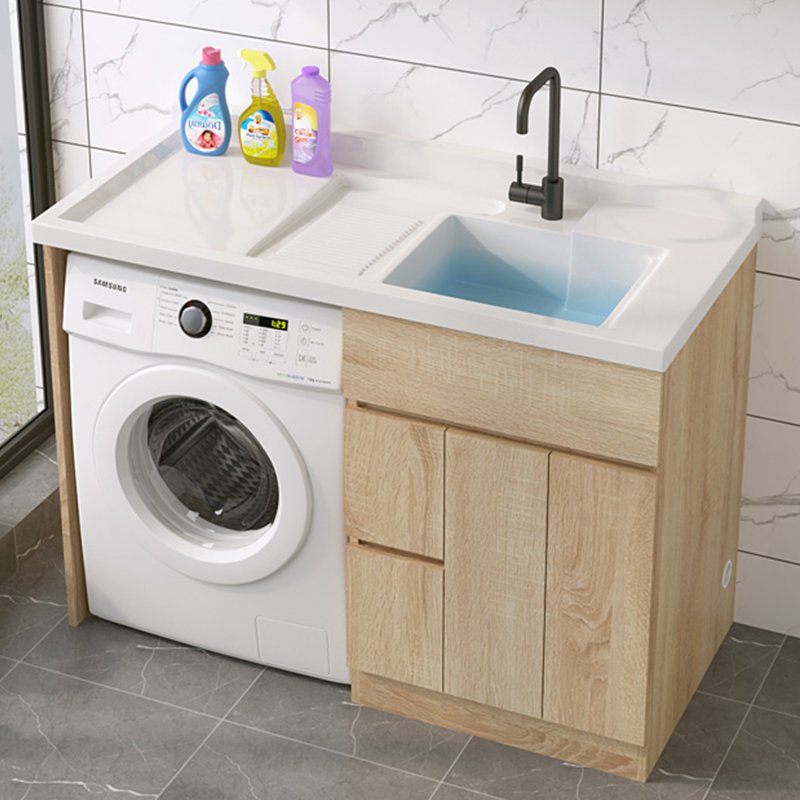 洗衣机柜子实木阳台洗衣柜组合滚筒一体柜伴侣浴室池盆带搓板简约