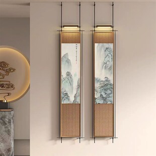 宋式美学b高级玄关金属杆装饰画酒店走廊过道立体氛围灯画茶室挂