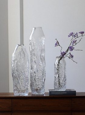 OOOOH侘寂风冰纹玻璃落地大花瓶马醉木吊钟枝条水培大号花瓶摆件