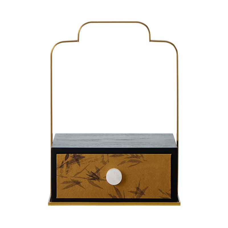 复古新中式样板房饰品会所u别墅宋式美学软装摆件漆器手提篮大提