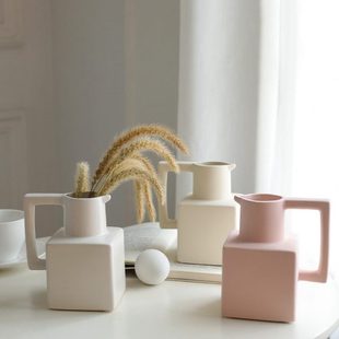 北欧莫兰迪创意简约提壶花瓶干花陶瓷客厅插花轻奢家居装饰摆件