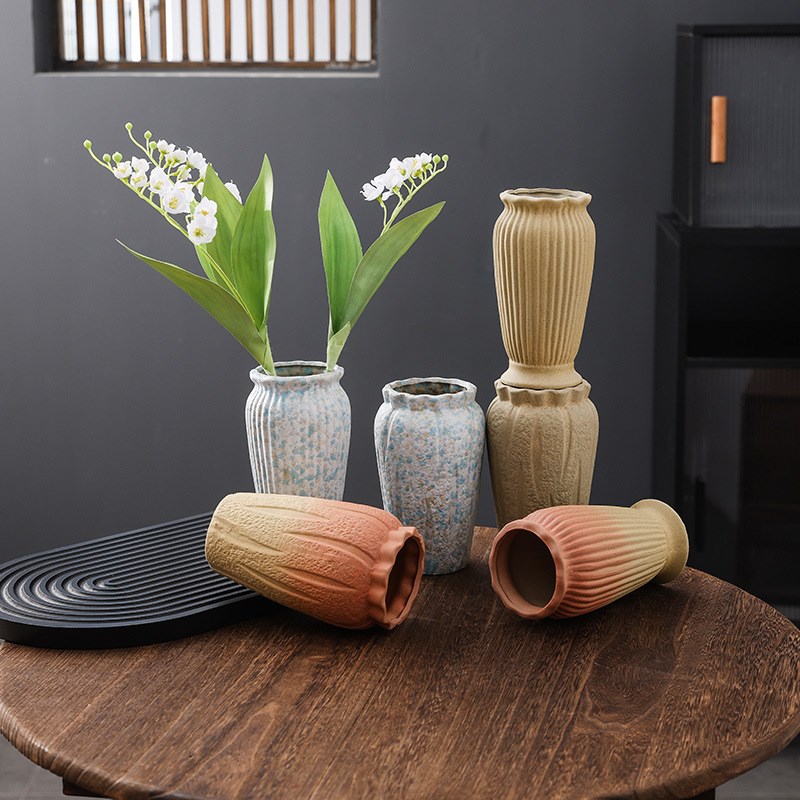 新中式复古陶瓷花瓶摆件客厅鲜y花插花陶罐花器侘寂风轻奢家居装