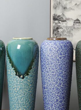 CM样板房高级花瓶感高花瓶35青花景德镇家居摆件颜值金边花器陶瓷