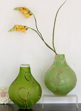 欧式出口绿色磨砂玻璃艺术花瓶卧室客厅床头家居插花台面装饰摆件