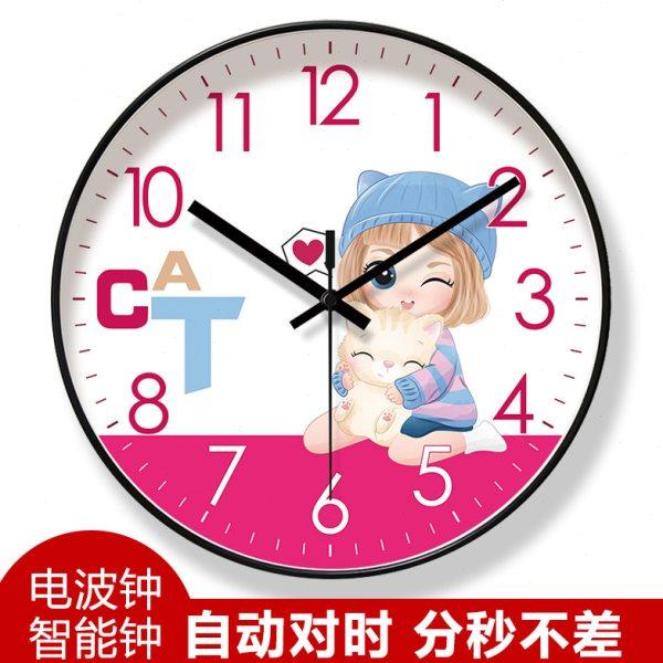 自动对时电波钟6572女孩小猫客厅钟表挂墙时钟卡通挂钟早教儿童钟,家居饰品,挂钟,淘宝优惠券,粉丝福利购,淘宝优惠卷