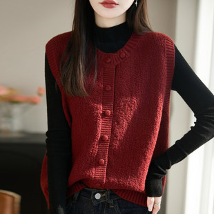 高级红色针织马甲女士针织开衫2026新款叠穿打底内搭无袖毛衣坎肩