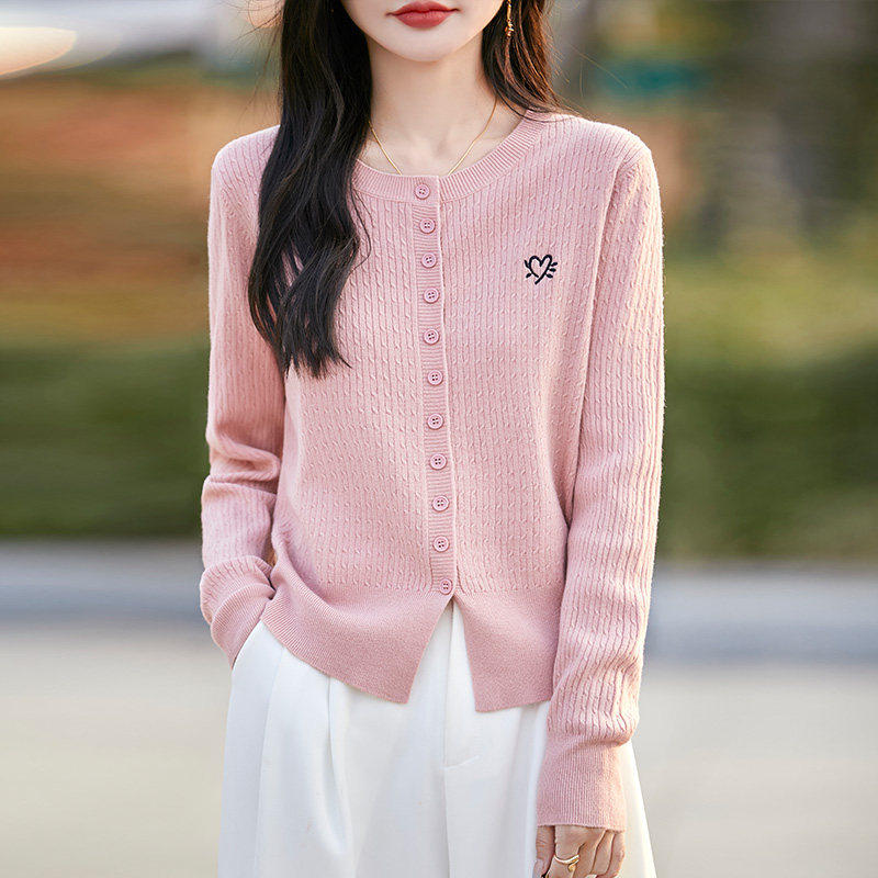 粉色针织开衫毛衣外套女