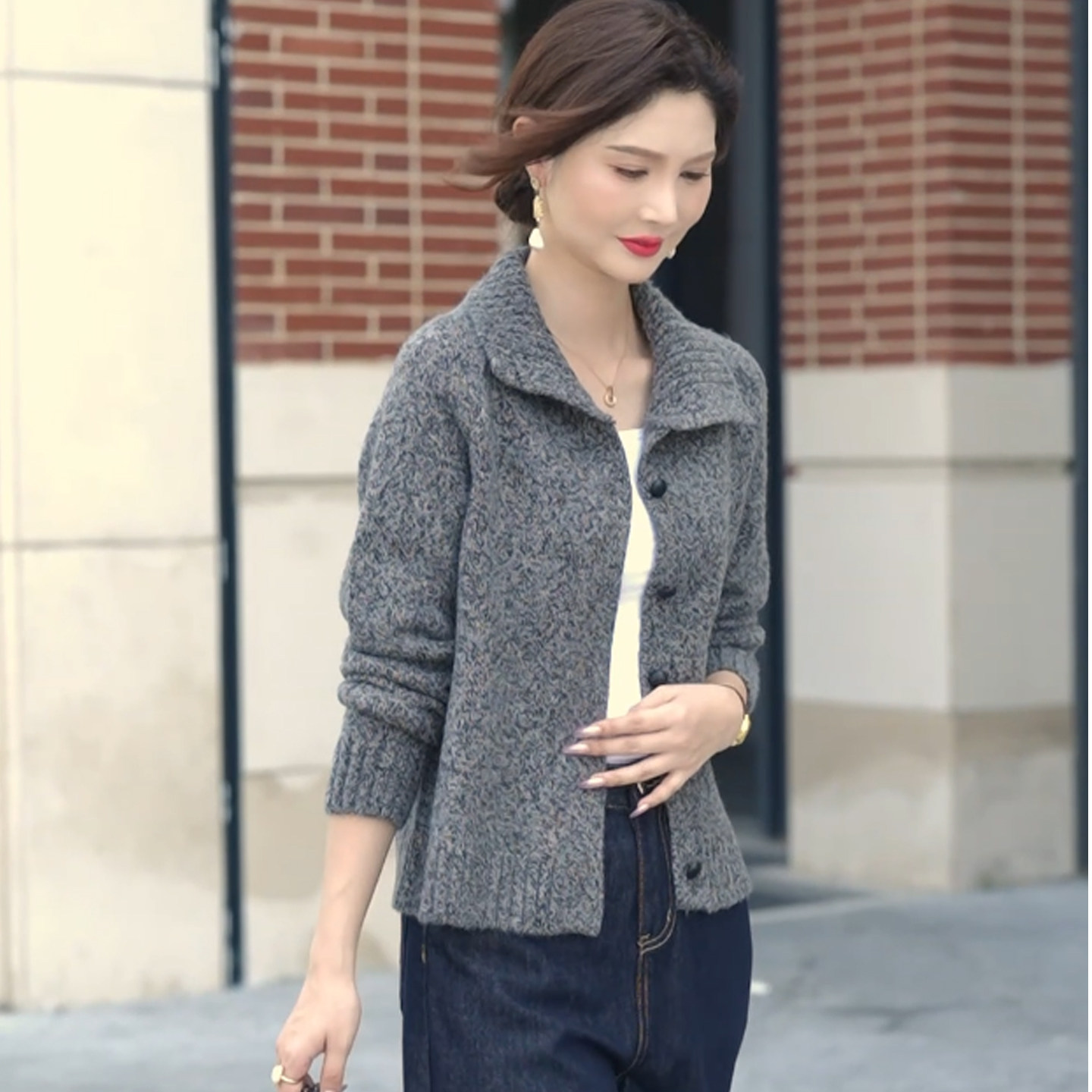 粗毛线针织开衫女宽松外
