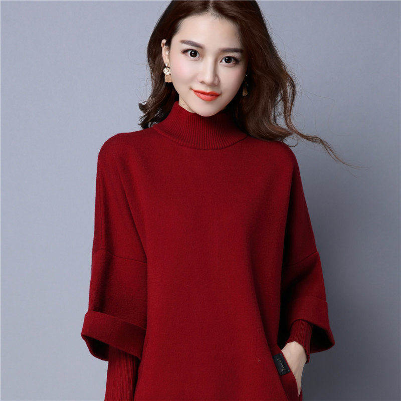 2025秋冬女装中长版套头针织打底衫长袖假两件新款羊毛毛衣女外套