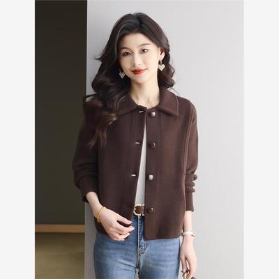 毛呢外套女士春秋装2025新款爆款今年流行小个子短款翻领羊毛开衫