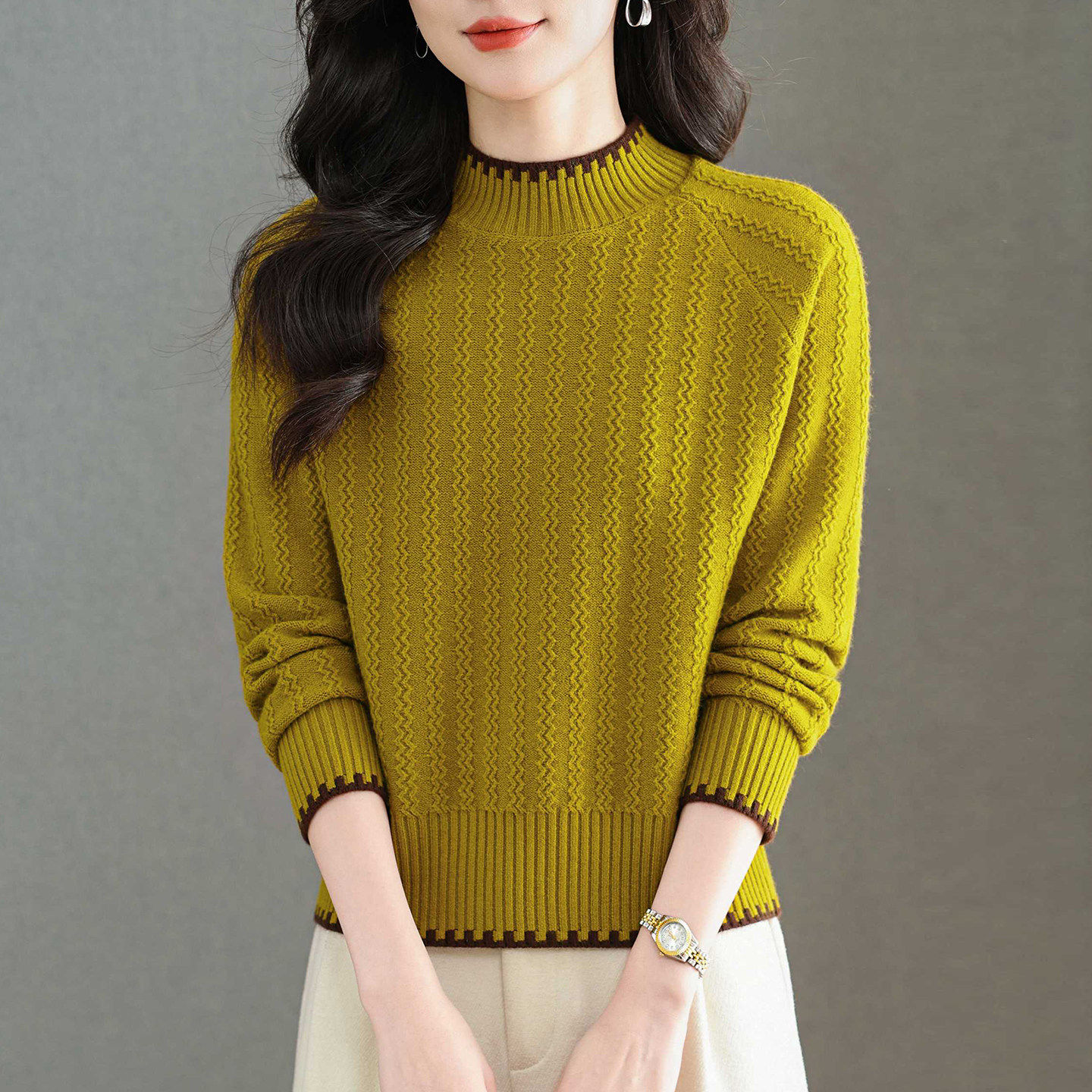 半高领针织打底衫女秋冬配大衣短款套头毛衣冬季保暖内搭加厚上衣