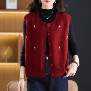 针织毛线红色过年马甲女外穿2026春秋配裙子叠穿坎肩短款毛衣背心