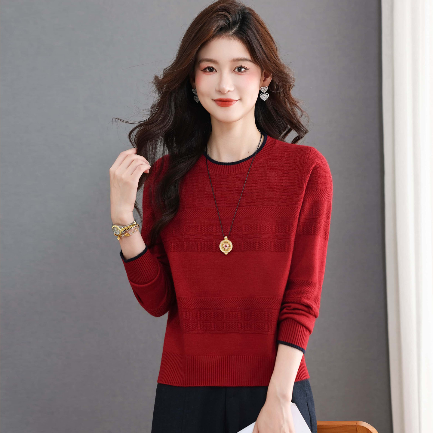 小款圆领毛衣女宽松显瘦