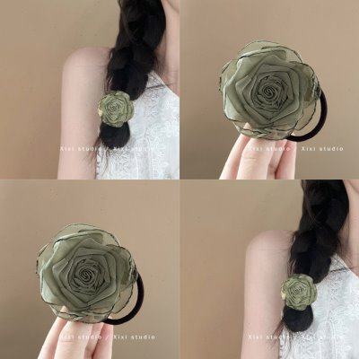 分花约柳！国风玫瑰发绳！新中式墨绿色头绳高级感发圈头花寿司帘