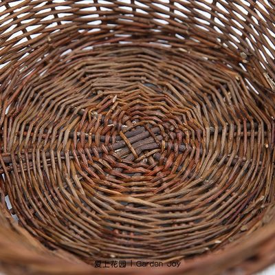园艺上爱篮花园收收纳篮花篮篮子  圆口杂货底柳梢手工双耳编柳丨
